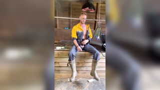 Farmer smokes and jacks himself on a break