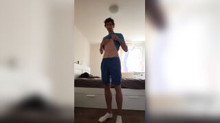 Twunk in sportswear unclothes bare