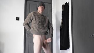 Fellow peels off to just hat jerks his mild tiny dinky till he blows a load, spunk sploogs as he pops from his uncircumcised clean-shaved swelling