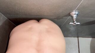 POINT OF VIEW: Solo fellow using fake penis on douche wall