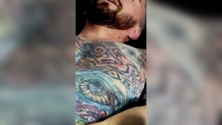 Jacques Kiros spreads and ravages his own inked rump, jerks and finishes off