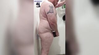 NZ Teddy - giant clear fake penis deep downright in butt