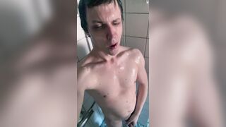 Day 16 brief: Taking a fake penis in the bathroom: Wet Danish morning routine with noisy clapping sounds