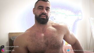 Torrid unshaved guy flexing muscles and fapping rock hard bone - Anthony Bf