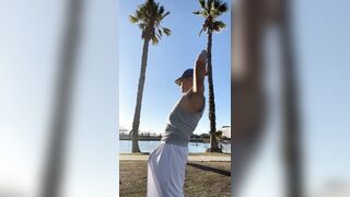 Fellow in milky cut-offs showcases off