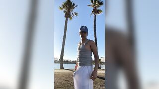 Fellow in milky cut-offs showcases off