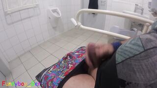 An goth stud in sumptuous undergarments strokes off in a store wc.