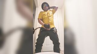 Wordy Leather Biker Dad converses muddy and milks his manhood