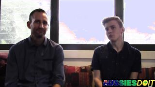 Aussie Twink Pandora Strokes His Cock While DILF Mason Hammers Deep Into His Ass