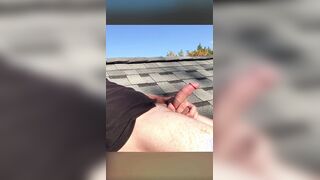 Draining on Roof - Super-steamy Dude Risky Public Outdoor Jizz
