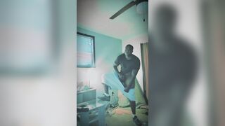 ten.five inch BIG BLACK COCK getting off on TV stand