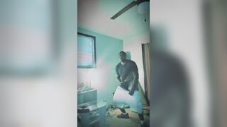 ten.five inch BIG BLACK COCK getting off on TV stand