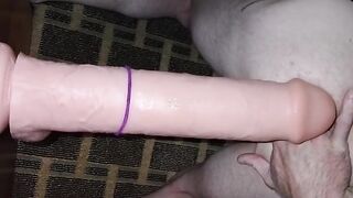 Destroying my boi cunt with a ginormous fake penis