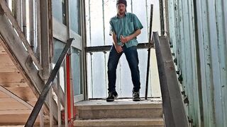 Wanking off in public stairway