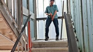 Wanking off in public stairway