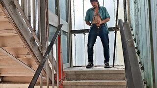 Wanking off in public stairway