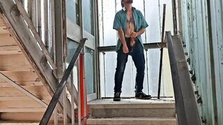 Wanking off in public stairway