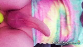 Ginormous fuckpole DILF Mike wanks his manmeat and rails a large assfucking fake penis