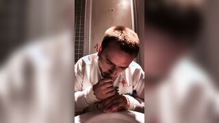 faggot fellates fake penis in grimy swift food wc