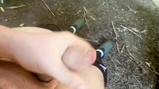 wanking outdoors in the forest - uncircumcised rock hard schlong