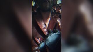 Oregonleatherboy Smoking Dressed in Burnt Sienna Leather Blazer Mindfuck