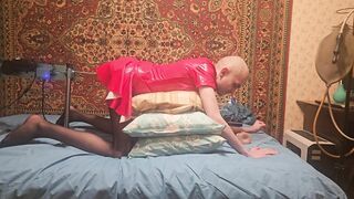 Sasha Earth in leather vinyl sissy Crossdresser assfucking ejaculation no-palms and intercourse machine solo homemade fledgling