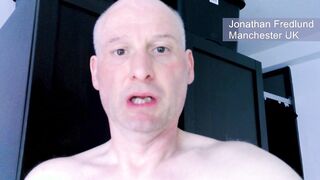 Jonathan selfie pridefully exhibitionist wanker gives name and displays fur covered pipe and testicles as he jacks