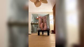 TallskinnyChase enjoys to have fun around on a tabouret while dressed in milky t-shirt
