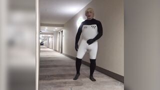 insane in motel hall, phat stiffy in wetsuit ultimately shoots explosion inwards wetsuit
