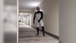 insane in motel hall, phat stiffy in wetsuit ultimately shoots explosion inwards wetsuit