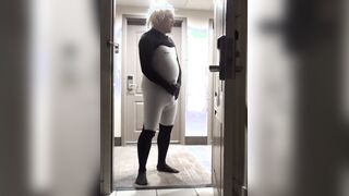 insane in motel hall, phat stiffy in wetsuit ultimately shoots explosion inwards wetsuit