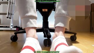 barefeet, smelling socks, nike jordan four fire crimson