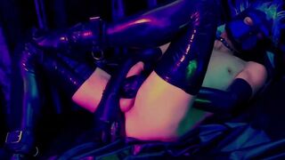 Spandex puppy enjoys to have fun with immense fucktoys