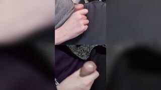 Petting 2 gigantic pulsing members with shiny precum beading strenuously.