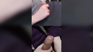Petting 2 gigantic pulsing members with shiny precum beading strenuously.