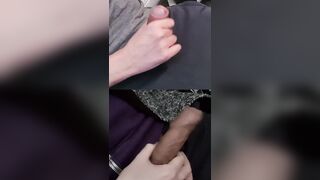Petting 2 gigantic pulsing members with shiny precum beading strenuously.