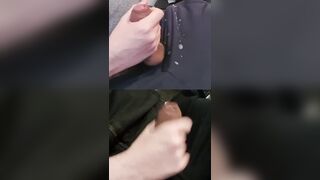 Jerking 2 enormous chubby implements with super-fucking-hot goopy precum glossy brightly.