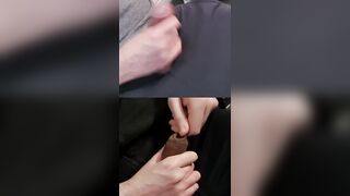 Jacking double wiry yam-sized members covered in pre-finish off at the dick-head.