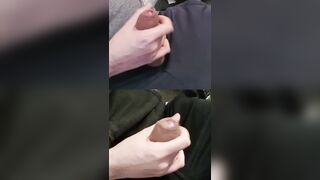 Hammering 2 firm chubby sausages leaking pre-finish off down the penis head.