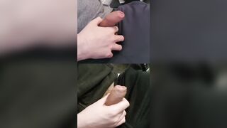Jerking 2 chubby giant dicks trickling glossy pre-spunk from the crowns.