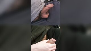 Jerking 2 chubby giant dicks trickling glossy pre-spunk from the crowns.