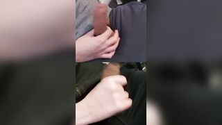 Jerking 2 phat stiff penises caked in super-fucking-hot pre-jizz on the tips.