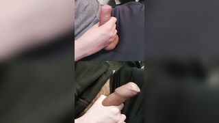 Jerking 2 phat stiff penises caked in super-fucking-hot pre-jizz on the tips.