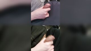 Tugging 2 stiff XXL lollipops with sizzling shining precum beading up.