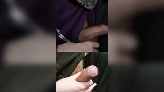 Jerking 2 pulsing enormous jizz-shotguns with pre-jizm glossy on the goes.