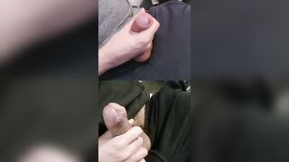Palm-jobbing 2 meaty firm members leaking goopy pre-jizz loosely.