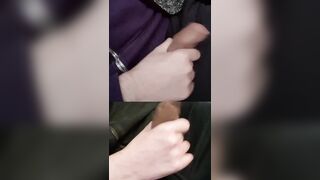 Wanking 2 sinewy hard members with super hot precum trickling from the goes.