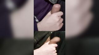 Wanking 2 sinewy hard members with super hot precum trickling from the goes.