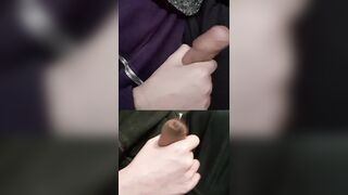 Wanking 2 sinewy hard members with super hot precum trickling from the goes.