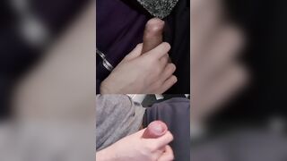 Jerking 2 rock hard spears with pre-jizz shiny on the dick-head while pumping them side by side.